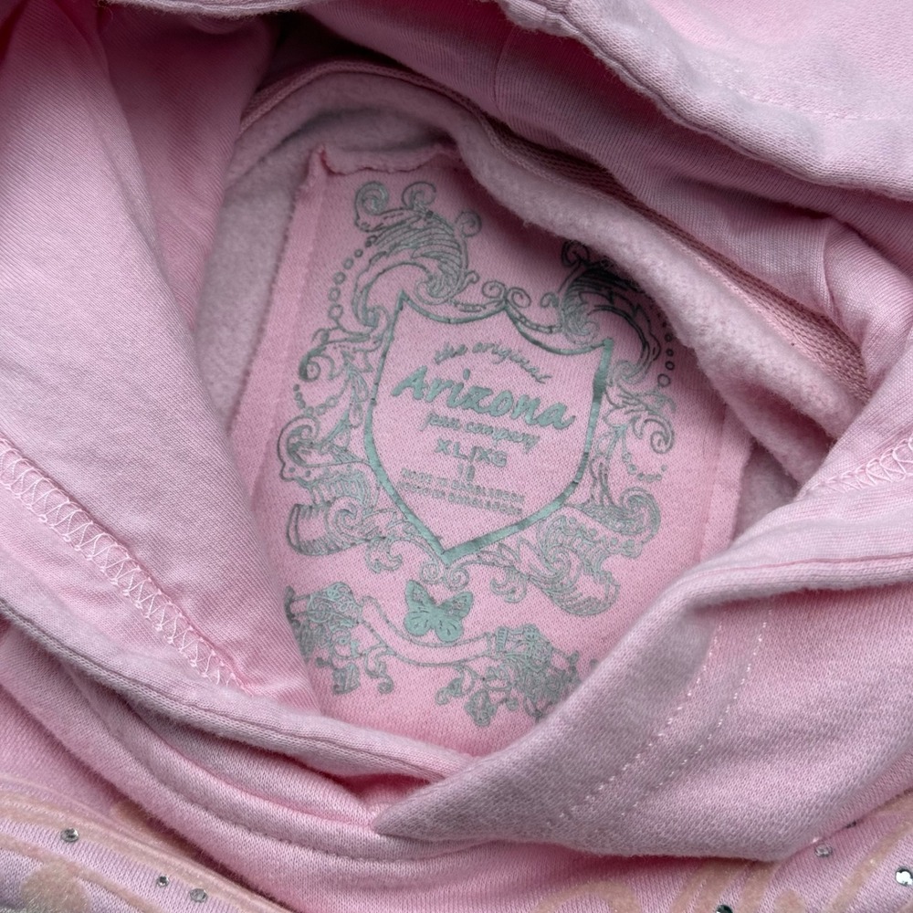 VTG Y2K Arizona Jean Co Pink Butterfly Rhinestone Hoodie Pullover Girls XL 16 - Picture 4 of 9